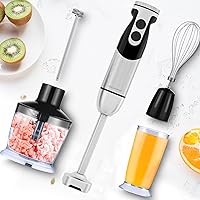 MegaWise Pro Titanium Reinforced 5-in-1 Immersion Hand Blender, Powerful Motor with 80% Sharper Blades, 12-Speed Corded Blender, Including 500ml Chopper, 600ml Beaker, Whisk and Milk Frother (black)