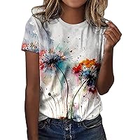 Cute Summer Tops for Women Plus Size Tops O Neck Print Short Sleeve T Shirt Tops Casual Loose Old Lady Blouse
