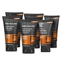 Every Man Jack Men’s Oil & Acne Defense Skin Set - Exfoliate, Eliminate Blackheads, and Prevent Breakouts with Activated Charcoal - Face Wash Twin Pack, Face Scrub Twin Pack + Face Lotion Twin Pack