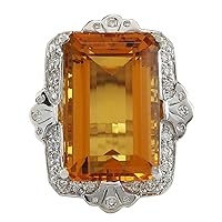 21.49 Carat Natural Yellow Citrine and Diamond (F-G Color, VS1-VS2 Clarity) 14K White Gold Cocktail Ring for Women Exclusively Handcrafted in USA