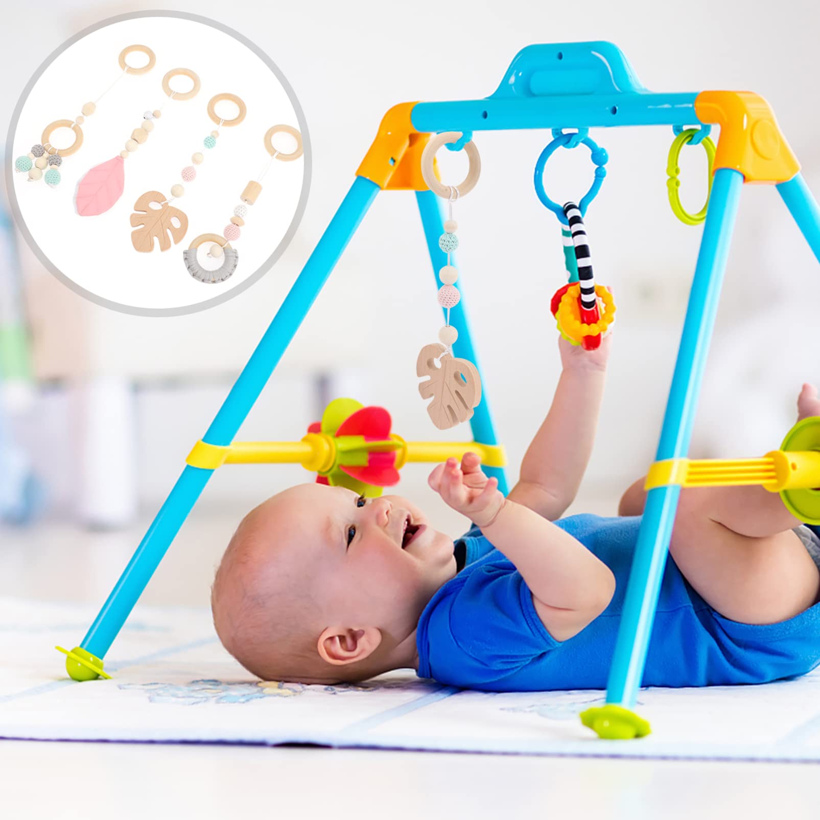 Gadpiparty Wooden Hanging Toys Baby Play Gym 4PCS Wooden Baby Gym Toys Gym Activity Set Infant Sensory Toys for Playing Gyms Pink