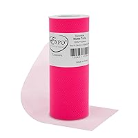 Expo International Decorative Matte Tulle, Roll/Spool of 6 Inch x 25 Yards (Pack of 1), Polyester-Made Tulle Fabric, Matte Finish, Lightweight, Versatile, Washable, Easy-to-Use, Hot Pink