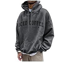 Graphic Hoodies For Men Retro Letter Print Sweatshirts Loose Workout Pocket Pullover Plus Size Hooded Sweatshirt