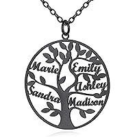 Custom4U Tree Of Life Necklace Personalized with 1-8 Names 925 Sterling Silver/Stainless Steel/18k Gold Family Tree Pendant with Chain Custom Made Memorial Birthday Gifts for Mom Grandma Women