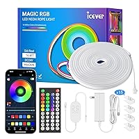 24V Led Neon Rope Light 16.4ft/5m, Waterproof Silicone Rope with Addressable LED Neon Lights WS2811B Chip, Flexible Strips for Smart Home Bedroom Lighting, Indoor/Outdoor