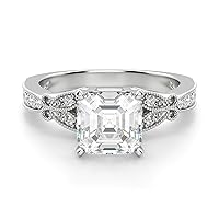 2CT Asscher Cut VVS1 Colorless Moissanite Engagement Ring Wedding Band Gold Silver Eternity Solitaire Halo Vintage Antique Anniversary Promise Gift French Quarter Engagement Ring
