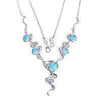 Larimar & Blue Topaz Gemstone 925 Solid Sterling Silver Necklace Amazing Designer Jewellery For Women