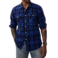 PJ PAUL JONES Mens Flannel Plaid Shirt Casual Long Sleeve Button Down Shirts with Pockets