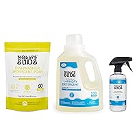 Molly's Suds Household Essentials Bundle | Comes with Citrus Dishwasher Pods, Peppermint Liquid Laundry Detergent, and 2-Pack Peppermint All Purpose Cleaner