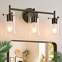 Bathroom Light Fixtures 2023 Upgrade, 3-Light Brown Bathroom Vanity Light, Brown Bathroom Lights Over Mirror with Clear Glass Shade, Bathroom Wall Sconces for Mirror Bedroom Living Room Hallway Porch