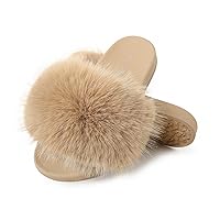 Women's Furry Slides Faux Fur Slides Fuzzy Slippers Fluffy Sandals Outdoor Indoor
