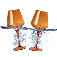 Floating Wine Glasses for Pool | 2 Set | Shatterproof Tritan Acrylic Drinkware, Unbreakable - Colored European Design BPA-free plastic, Reusable, All Purpose Glassware, Hand Wash 15oz (Muted Orange)
