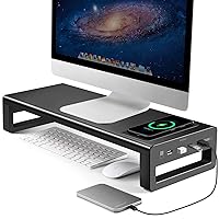 Vaydeer Wireless Charging and USB 3.0 Monitor Stand, Monitor Riser for Desk with Storage, Single Shelf Holder Raiser Organizer for Computer iMac Laptop PC Screen, Heavy Duty Gift Gaming Studio Office