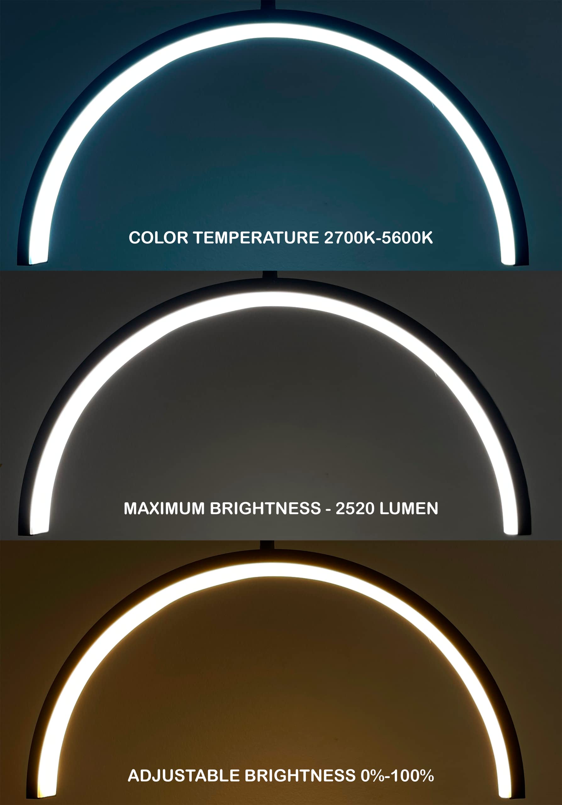 SpaceLight Floor Light for Eyelash Extensions - Half Moon Led Light | Lash Lamp for Eyelash & Tattoo Artists, Estheticians & Facials | Lash Decor with Glamor Light for Eyelashes | 2520 Lumen [Black]