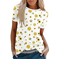 Plus Size Tops for Women 2024 Summer Fashion Casual Loose Floral Print Shirts Short Sleeve Round Neck Blouses
