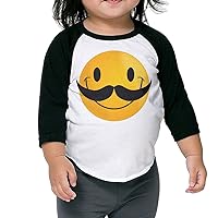 Toddler Cool Mustache Smile Face Black Size 2 Toddler 100% Cotton 3/4 Sleeve Athletic Baseball Raglan T-Shirt