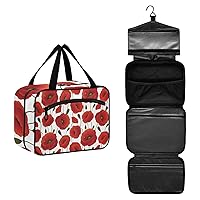 Red Poppy Flower Toiletry Bag for Women Travel Makeup Bag Organizer with Hanging Hook Cosmetic Bags Hanging Toiletry Bag for Women Men Travel Bag for Toiletries Brushes Shampoo Bottle