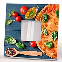 Fresh Pizza Tomato Cherry Spices Basil Wall Framed Mirror Cook Food Fan Art Decor Home Design Gift