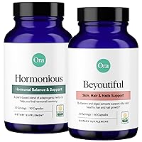 Ora Organic BeYouTiful & Hormone Balance Bundle: Natural Beauty & Wellness Essentials for Women, 60 Vegan Capsules with B Vitamins + 90 Capsules Formulated with Ashwagandha and More.
