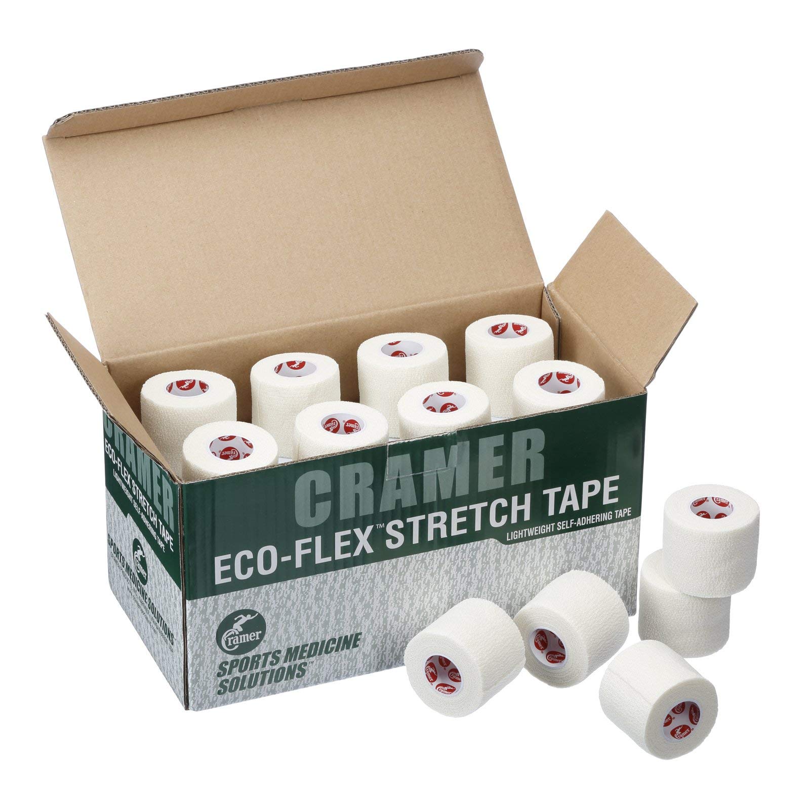 Cramer Eco-Flex Self-Stick Stretch Tape, Cohesive Tape, Flexible Elastic Sports Tape, Athletic Training Supplies, Easy Tear Self-Adherent Bandage Wrap, Bulk Cases, 6 Yard Rolls, Compression Tape