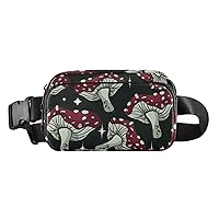 ALAZA Mushroom Black Belt Bag Waist Pack Pouch Crossbody Bag with Adjustable Strap for Men Women College Hiking Running Workout Travel