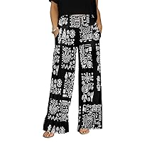 Women's Wide Leg Pants with Pockets wiith Aztec Pattern