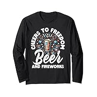 Freedom Beer Fireworks American Flag July 4th USA Patriotic Long Sleeve T-Shirt