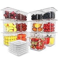 12 Pack Plastic Food Pan with Lid 1/6 Size 6 Inch Deep Restaurant Clear Food Storage Containers Polycarbonate Commercial Hotel Pans for Fruits Vegetables Beans Corns (12 PCS, 6'' Deep)