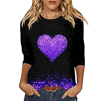 Valentines Shirts for Women,3/4 Sleeve Shirts for Women Cute Valentine's Day Print Tees Blouses Casual Plus Size Basic Tops