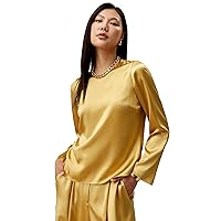 LilySilk Womens Pure Silk Shirt Ladies 28MM Heavy Silk Long Sleeve Blouse with Crewneck and Lustrous Finish