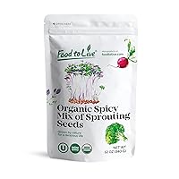 Food to Live Organic Spicy Mix of Sprouting Seeds, 12 Ounces — Non-GMO Broccoli, Radish, Alfalfa, Raw, Rich Germination Rate, Non-Irradiated, Pure, Kosher, Vegan Superfood, Bulk, Rich in Sulforaphane