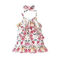 Lace Rustic Flower Girl Dress Prints Princess Dress Clothes Headbands Set Baby Holiday Christmas Dress