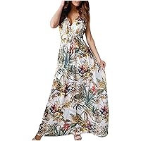 Women's Bohemian Round Neck Trendy Glamorous Dress Casual Loose-Fitting Summer Swing Sleeveless Long Print Flowy Beach