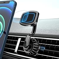 Magnetic Cell Phone Car Mount, 360° Rotate Arm Smartphone Cradle, Upgraded Hook Shape Firm Lock Design - Never Block The Vent, 6 Strong Magnets, Compatible with 4-6.7