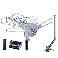 PBD WA-2608 Digital Amplified Outdoor HD TV Antenna with Mounting Pole & 40 ft RG6 Coax Cable 150 Miles Range Wireless Remote Rotation Support 2TVs