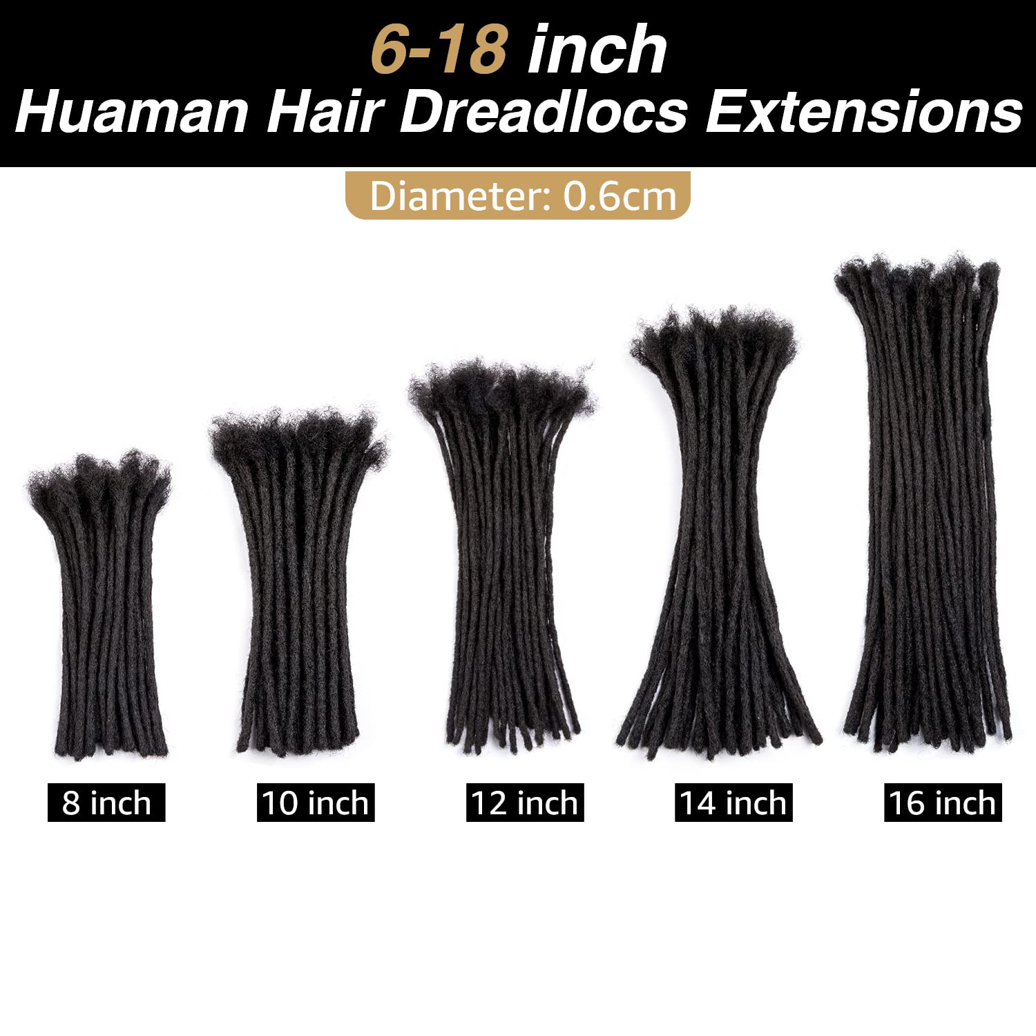 6 Inch 0.4cm Thickness Dreadlock Extensions Human Hair 60 Strands