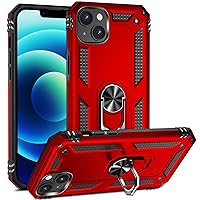 Military Grade Drop Impact for iPhone 14 Case 360 Metal Rotating Ring Kickstand Holder Armor Heavy Duty Shockproof Case for iPhone 14 Phone Case (Red)
