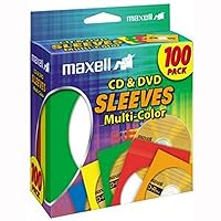 Maxell CD/DVD Storage Sleeve, Assorted, 100/Pack (MXLCD403)