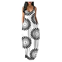 Women's Print Flowy Beach Short Sleeve Long Floor Maxi V-Neck Glamorous Dress Casual Loose-Fitting Summer Swing