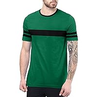 Decrum Mens Green T-Shirt Stripe Casual Jersey - Short Sleeve Mens Summer Shirt [40014035] | 3 Stripes, XL