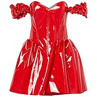 Women's Plus Size Top Drawer Steel Boned Red Patent PVC Vinyl Corset Dress