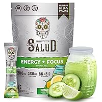 Salud 2-in-1 Energy and Focus Drink Powder, Cucumber Lime - 15 Servings, Organic Caffeine, B6 + B12, Theanine, Clean Energy Jamaica Agua Fresca Mix, Non-GMO, Gluten Free, Vegan, Low Calorie, 1G Sugar