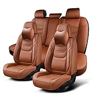 Car Seat Covers Full Set, Breathable Leather Automotive Front and Rear Seat Covers & Headrest for Reduce The Driving Fatigue, Compatible with Most Vehicles, Cars (Brown, Front Pair and Rear)
