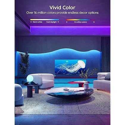 Govee Smart LED Strip Lights for Bedroom, 32.8ft WiFi LED Light Strip Work with Alexa Google Assistant, 16 Million Colors with App Control and Music Sync LED Lights for Party, 2 Rolls of 16.4ft