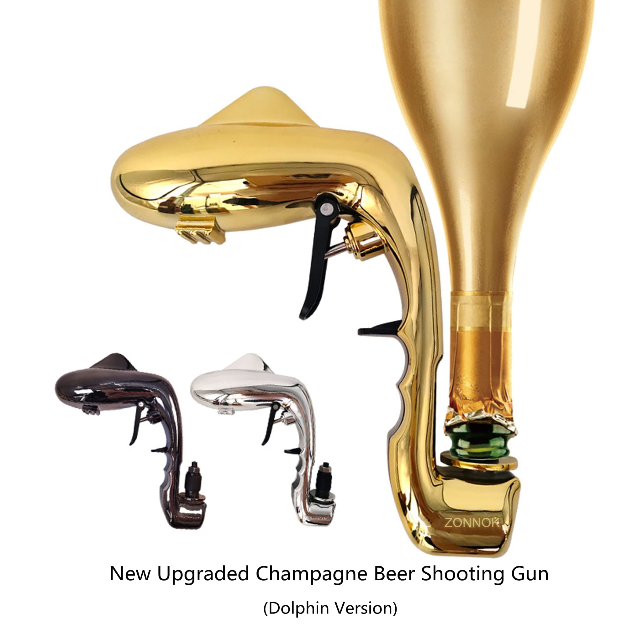 ZONNOK Champagne Wine Bottle Beer Gun Shooter Tool, Alcohol Squirt Gun for Wedding Birthday Party Night Club Bar (Dolphin-Black)