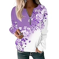 Sweatshirt for Women Pullover Basic Quarter Zipper Long Sleeve Print Flowers Hoodie Casual Top