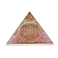 Large Orgone Pyramid | Rose Quartz Pyramid Crystal | Sacred Flower of Life Orgonite Pyramid | Organ Pyramids Positive Energy Healing