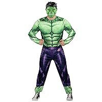 MARVEL Hulk Adult Costume - Padded Jumpsuit with Foil Logo and Plastic Mask