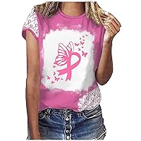 Breast Cancer Awareness Tee Shirts Pink Short Sleeves Round Neck Tunics Blouse Cute Comfy Holiday Tops Clothing