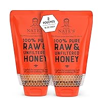 Nate's 100% Pure, Raw & Unfiltered Honey - No-Drip Dispensing - 16oz. Sustainable, Eco-friendly Squeeze Pouch (2 Pack)